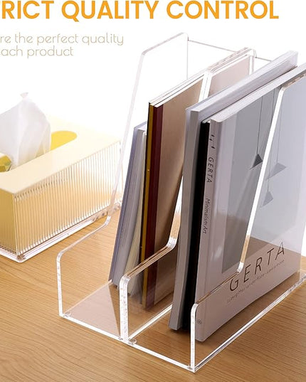 Magazine Holder, Clear Acrylic Desk Organizers, File Organizer for Desk, Magazine Rack- Desktop Book Storage -Independent Vertical 1 Space-2 Pack