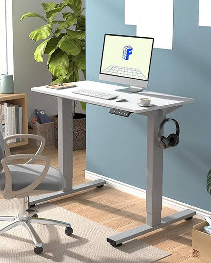 FLEXISPOT EN1 One-Piece Adjustable Desk 40 x 24 Inches Stand Up Desk Workstation Electric Standing Desk with Seamless Desktop (Silver Frame + 40 inches White Top, 2 Packages)