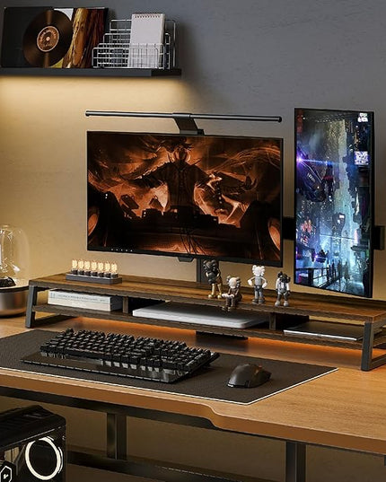 Fenge Dual Monitor Stand for Desk, 42.5in Large Monitor Riser for 2 Monitors, 2 Tier Computer Office Desk Top Shelf, Desktop Storage Stand for Laptop, PC, Computer, Printer