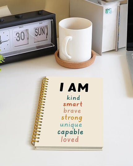 Boho Inspirational Spiral Notebook, Affirmation Journal, Positive Affirmation Gifts, I Am Kind Smart Brave Journals Notebook, 5.5x8.3 Inch