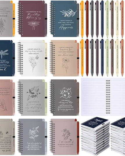 Kosiz 48 Pcs/24 Set Positive Affirmation Gifts Gratitude Spiral Notebooks with Pens Motivational Encouragement Notepads Daily Affirmations Journal for Women Valentine Galentine Gifts (Simple)