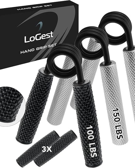 Logest Metal Hand Grip Set, 100LB-200LB 3 Pack 50LB-200LB 4 Pack No Slip Heavy-Duty Grip Strengthener with Gift Box, Great Wrist & Forearm Hand Exerciser, Home Gym, Hand Gripper Grip Strength Trainer