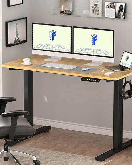 FLEXISPOT EN1 One-Piece Standing Desk with 1-Inch Thick Desktop, 60"x24" Electric Height Adjustable Desk for Home Office & Multi-Device Workstations, Maple