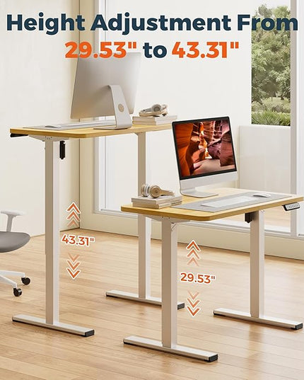 One-Piece Standing Desk 40 x 24 Inches, Small Adjustable Height Desk for Small Space Electric Sit Stand Desks Home Office Computer Workstation, Maple