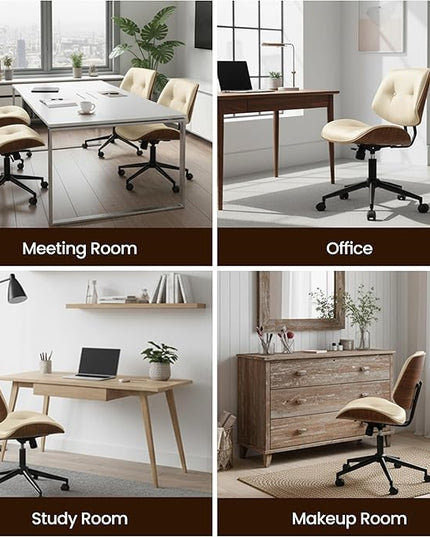 Home Office Desk Chair, Modern Sleek Office Chair with Adjustable Lumbar Support, Adjustable Height Mid Back Executive Task Chair with 360 Rolling Swivel for Meeting Study Room(Button,White)