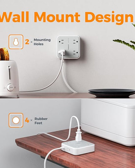 TESSAN Surge Protector Power Strip with 3 USB (2 USB C) 4 Outlets, Flat Plug Extension Cord 5 Ft, 900J Surge Protection, Multiple Charging Station with Power Switch for Home, Office, Dorm Room, Gray