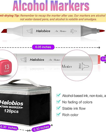 120 Colors Alcohol Markers Set, Dual Tip Fine & Chisel Drawing Markers Alcohol Marker with Case, Marker for Adults Children Coloring Artists Drawing Sketching Card Making and Illustration