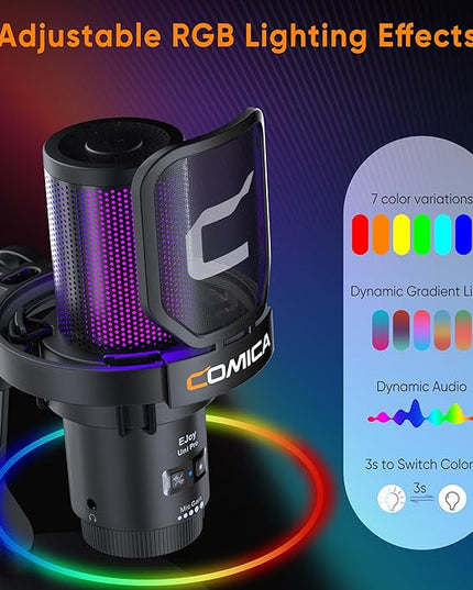 COMICA EJoy Uni Pro Wireless USB Microphone for PC Gaming, Streaming, Podcast, YouTube, with Noise Cancellation, Mute, Gain, Monitoring - Condenser Mic for PS5, PS4, Mac, Computer (Desktop Mic)