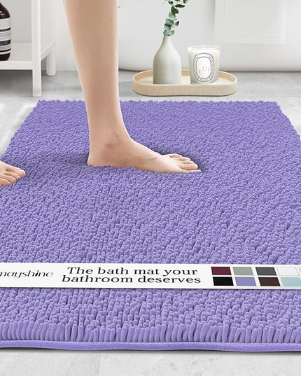 MAYSHINE Plush Shaggy Chenille Bath Mat | Extra Soft, Super Absorbent, Non-Slip Bathroom Rug | Fluffy Microfiber, Area Rug Sets for Bathroom Floor, Kitchen, Living Room | 47"x27" | Lavender
