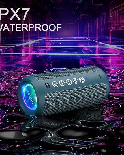 Ortizan Portable Bluetooth Speaker: IPX7 Waterproof, 24W Loud Sound, Deep Bass, Bluetooth 5.3, LED Lights, Wireless Stereo Pairing, 30H Playtime, for Home/Outdoor/Party/Beach, Birthday Gift (Blue)