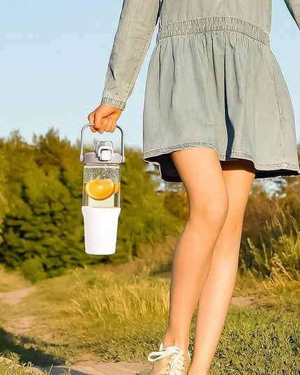 Glass Tumbler with Carry Handle, Clear Glass Water Bottle with Leakproof Lid, Spout Lid&Straw, BPA-Free, 32 oz, White
