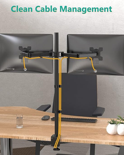 WALI Extra Tall Dual LCD Monitor Fully Adjustable Desk Mount Fits 2 Screens up to 27 inch, 22 lbs. Weight Capacity per Arm (M002XL), Black