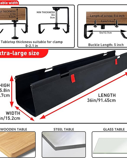[Upgraded] Under Desk Cable Management, 28" Cord Organizer, with Silicone Pads (No Scratch!), 16 Cable Ties, Washable PE Honeycomb Base,Fits Any Desk 0-2.1", No Stinky Cardboard!Black
