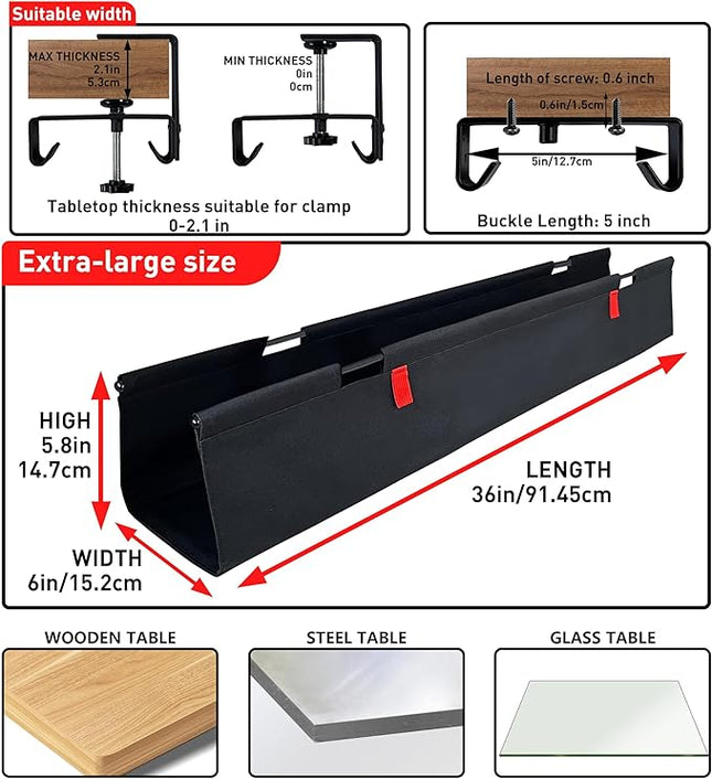 [Upgraded] Under Desk Cable Management, 28" Cord Organizer, with Silicone Pads (No Scratch!), 16 Cable Ties, Washable PE Honeycomb Base,Fits Any Desk 0-2.1", No Stinky Cardboard!Black