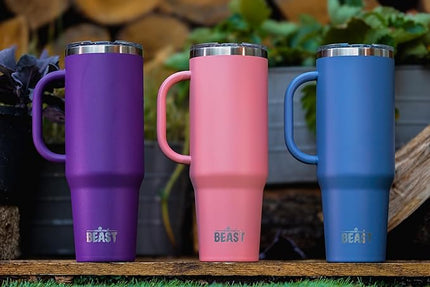 Beast 50 oz Tumbler with Handle Stainless Steel Vacuum Insulated Coffee Ice Cup Double Wall Travel Flask (Deep Purple)