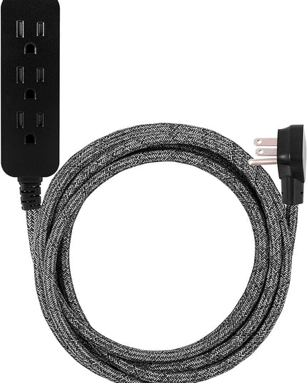 Cordinate 3-Outlet Power Strip Extension Cord with Multiple Outlets 15 Ft Braided Long Cord, Grounded Flat Plug, ETL Listed Gray 50012
