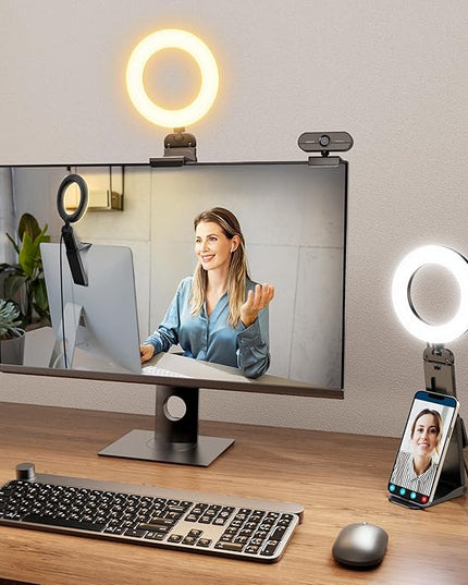Evershop Ring Light for Laptop Desk Clip On,Small Computer Video Conference Lighting with Stand for Phone/Webcam/Monitor,5" Portable Mini LED Selfie Light Desktop for Zoom Meeting/Video Call/Recording