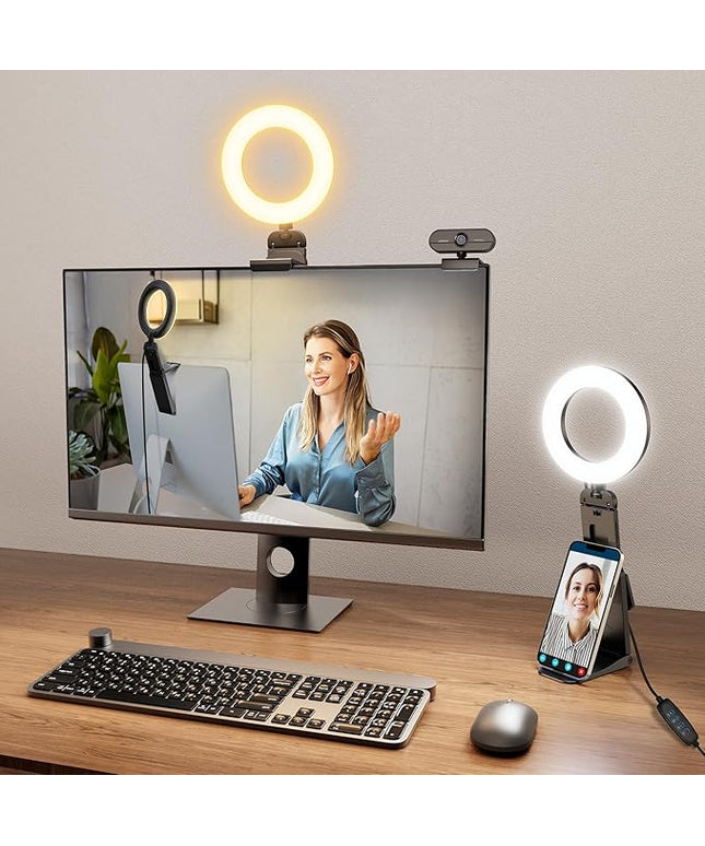 Evershop Ring Light for Laptop Desk Clip On,Small Computer Video Conference Lighting with Stand for Phone/Webcam/Monitor,5" Portable Mini LED Selfie Light Desktop for Zoom Meeting/Video Call/Recording