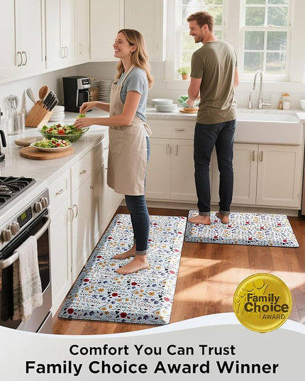 Ophanie Kitchen Mats for Floor, 3/4 inch Thick, 20x32 Anti Fatigue Cushioned Mat, Kitchen Rugs, Waterproof, Comfort Ergonomic Standing Mat for Office, Home, Sink, White Flower Non-Slip Ridged Bottom