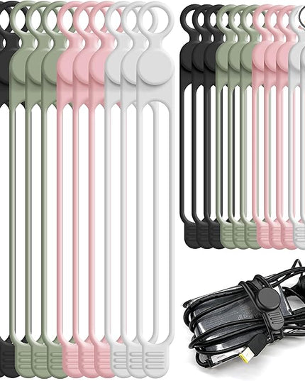 Nearockle Silicone Cable Ties Cord Organizer for Cable Management, 24PCS 4.2" and 7.1" Reusable Cable Organizer Electronic Accessories for Home, Office, Kitchen, School, Travel (4 Colors)