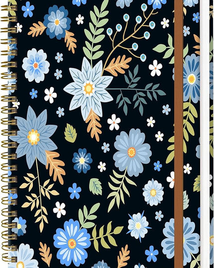 Spiral Journal Notebook for Women, Hardcover A5 College Ruled Notebook, 120 Pages, Thick Paper, Cute Lined Journal for School, Office & Work, 6 x 8.4 in(Blue Garden Flower)