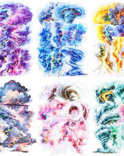 AuriicLeaf Lightning Tornado PET Sticker Set, 60Pcs Large Holographic Stickers for Scrapbooking, Journaling, Junk Journal Supplies, and DIY Crafts