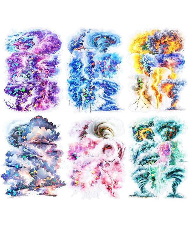 AuriicLeaf Lightning Tornado PET Sticker Set, 60Pcs Large Holographic Stickers for Scrapbooking, Journaling, Junk Journal Supplies, and DIY Crafts