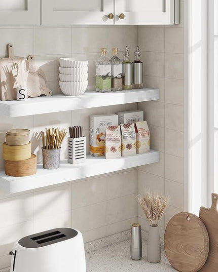 Fun Memories Bathroom Shelves 32 Inch Long Set of 2, Floating Shelves for Wall with Invisible Brackets, for Bedroom, Living Room, Kitchen, White