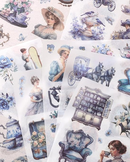 Auguro Vintage Ephemera Sticker 24 Sheets precut 300 washi Stickers Paper Journal Stickers for Adults People Junk Journal Sticker Book Scrapbooking Supplies
