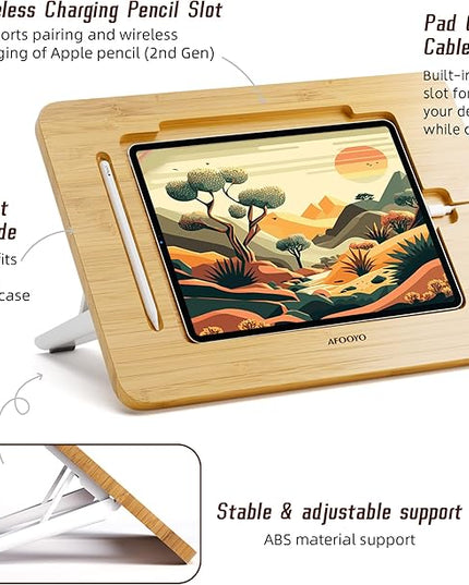 Bamboo Tablet Drawing Stand - Portable & Adjustable 5 Angles,Laptop Stands Riser, Book Reading Stand,Compatible with 9.7/10.2/10.5/10.9/11 inches
