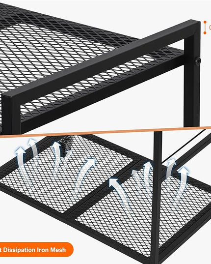 YBING Computer Tower Stand, PC Tower Stand Metal Mobile CPU Holder Stand Cart with Caster Wheels 2 Tier Rolling Printer Cart Under Desk for Fax Home Office Black