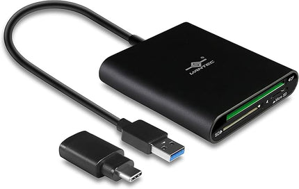 Vantec VLink USB 3.0 Super Speed Multi-Card Reader for Micro SD/SD/SDHC/SDXC/CF Cards Plus Latest USB-C Converter, Black (UGT-CR970-BK)