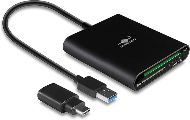 Vantec VLink USB 3.0 Super Speed Multi-Card Reader for Micro SD/SD/SDHC/SDXC/CF Cards Plus Latest USB-C Converter, Black (UGT-CR970-BK)