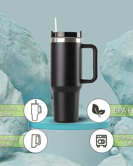 H&F Clicks Insulated Tumbler, Stainless Steel Tumbler with Leakproof Lid for Water, Coffee or Iced Tea. Cup Holder Compatible for Travel, BPA-Free Water Bottle, Vacuum Insulated Tumbler. (Black)