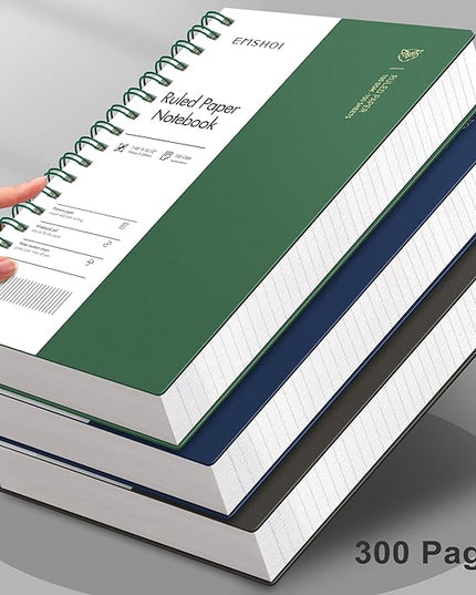 EMSHOI B5 Spiral Notebook College Ruled Lined Journal, Large 7.48" X 10.15", 300 Pages/150 Sheets, 100gsm Thick Paper, Waterproof Hardcover, for Office School Women Men Work Writing Notes, Green