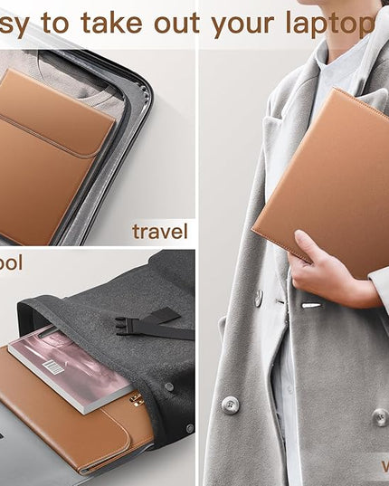 JETech Slim Laptop Sleeve for MacBook Pro 14-Inch(M5/M4/M3/M2/M1, 2021-2025), PU Leather Case with Magnetic Closure (Brown)