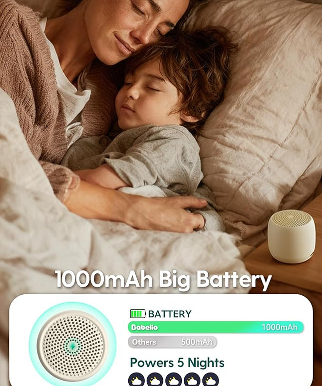 Babelio White Noise Sound Machine (Pocket Mini Pro) | 1000mAh Large Battery, 25 Non-looping Sounds for Adults, Kids & Babies, Timer, Memory Function, Pocket-Sized & Travel Essentials, Cream Beige
