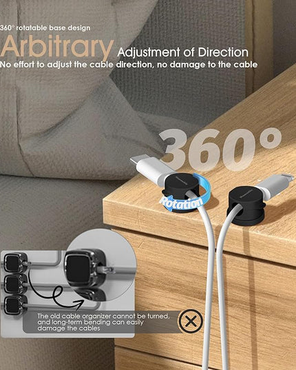 9 Pack Spring Cord Organizer Cable Clips [Locking Cable Rotatable], 2025 Latest Nearockle Phone Charging Cord Holder Cable Management for Car, Nightstand, Office Desk Accessories (Black)
