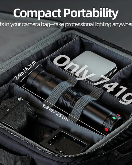 WELLMAKING 15W LED Photography Flashlight Optical Glass Lenses, 7800mAh Aluminum Alloy Patterned Ambient Light, with 20 Patterned Light Filters for Photo, Content Creation Video Recording Accessorie