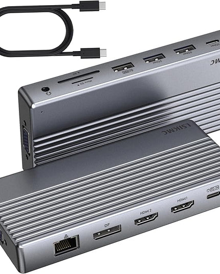 Laptop USB c Docking Station 4 Monitors,lsikmc 13-in-1 usbc Hub with Dual HDMI 4k,DP 4k, VGA, 100W PD, Gigabit Ethernet,3*USB 3.0/USB-c,SD/TF Card Reader,3.5Audio, Computer Dock for Dell/HP/Lenovo