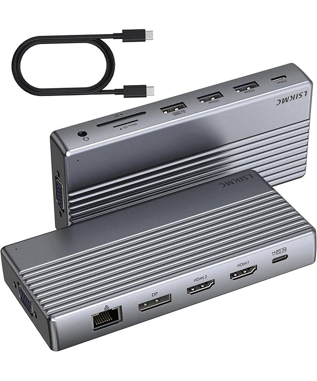 Laptop USB c Docking Station 4 Monitors,lsikmc 13-in-1 usbc Hub with Dual HDMI 4k,DP 4k, VGA, 100W PD, Gigabit Ethernet,3*USB 3.0/USB-c,SD/TF Card Reader,3.5Audio, Computer Dock for Dell/HP/Lenovo