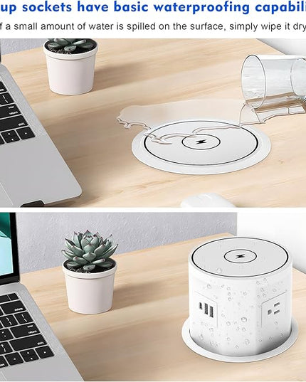 Pop Up Outlet for Countertop with 15w Wireless Charger, 4.7-Inch Pop Up Outlet with 4 Outlets and 2 USB-A, 1 USB-C, Pop Up Power Outlet for Kitchen Countertop, Conference Room, Study Room (White)