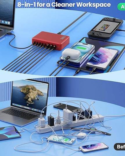 USB C Charger 300W USB C Charger Block, 8-Ports GaN IV Fast Charging Station Hub,PD 100W Laptop Charger Adapter,for MacBook Pro/Air/iPad/iPhone16/15/14/Apple Watch/DELL/Samsung for Home Office