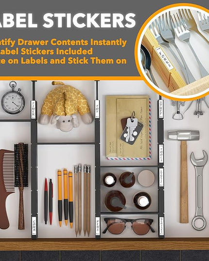 SpaceAid Bamboo Drawer Dividers with Inserts and Labels, Kitchen Adjustable Drawer Organizers, Expandable Organization for Home, Office, Dressers, 4 Dividers with 9 Inserts (17"-22" Black)