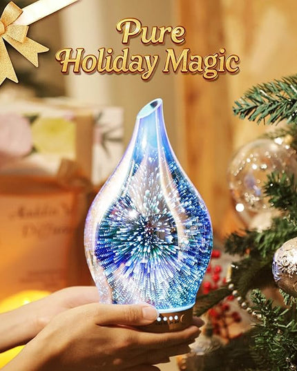 Porseme Oil Diffuser 3D Glass Aromatherapy Ultrasonic Humidifier, Air Refresh Auto Shut-Off, Timer Setting, BPA Free for Home Hotel Yoga Leisure SPA Gift 150ml Last 6H