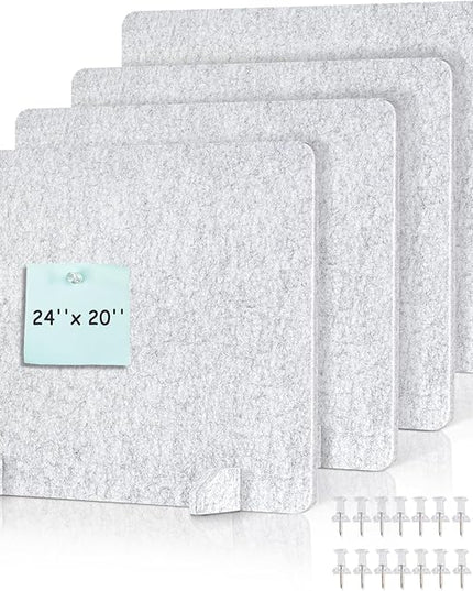 DOLLAR BOSS 4PCS Acoustic Desk Dividers 24" x 20", Soundproof Freestanding Privacy Panels for Table, Noise Reducing Desktop Partition for Office, Home, Classroom with 20 Pushpins, Light Grey