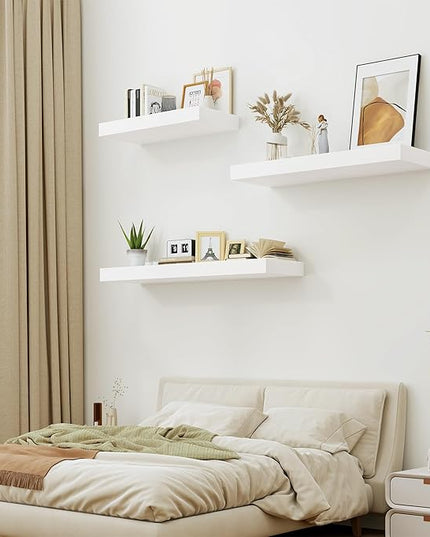 Heimlove Bathroom 12" Deep Floating Shelves for Wall Shelf Over Toilet Wall Mounted Farmhouse Long 55 inches Set of 1, Farmhouse Shelves with Invisible Brackets for Living Room, Kitchen, Bedroom,White