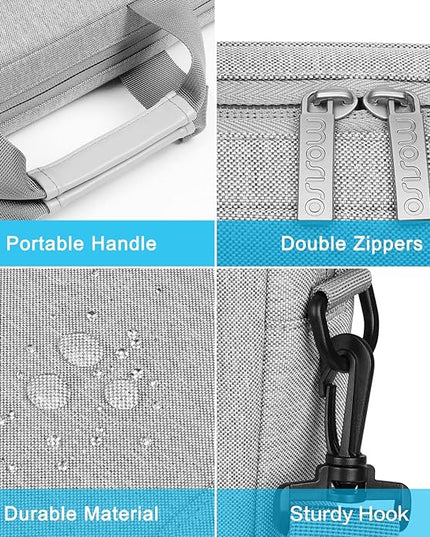 MOSISO Laptop Shoulder Bag 15.6 inch, 15-15.6 inch Computer Bag Compatible with MacBook Pro 16 inch, HP, Dell, Lenovo, Notebook with 2 Raised&1 Flapover&1 Horizontal Pocket&Handle&Belt, Gray