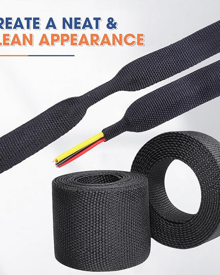FOURUB 2:1 Heat shrinkable Braided Sleeving Fabric Wire Loom High Temp Heat Shrink Wiring Harness Abrasion Protector Cable Sleeve (3/8"-27ft)