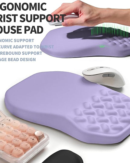 2-in-1 Ergonomic Set, Wave Keyboard Wrist Rest and Massage Slope Mouse Pad Wrist Support, Rebound Memory Foam for Relieve Carpal Tunnel Syndrome and Wrist Pain (Lavender Purple)